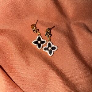 Chic Black and Gold Floral Earrings